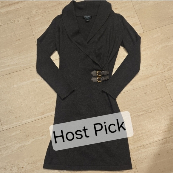 Lauren Ralph Lauren Dresses & Skirts - Lauren Ralph Lauren Gray Knit Faux Wrap Dress With Double Buckle Accent